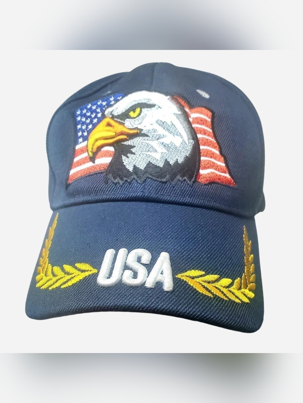 USA Baseball Cap Mens One Size Navy Blue Embroidered Eagle And Flag Patriotic